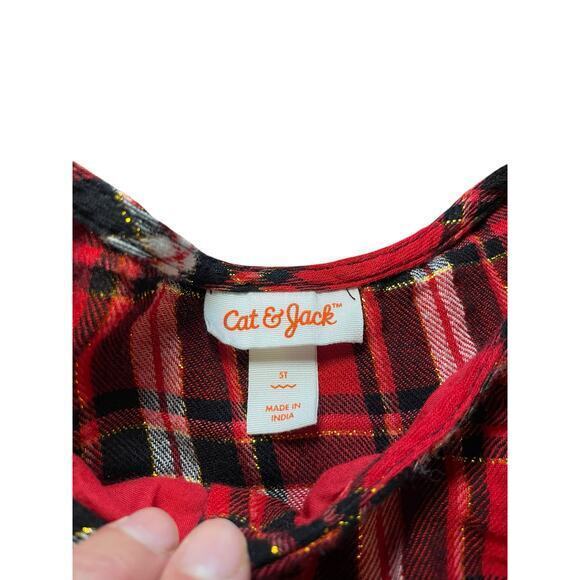 Cat & Jack Plaid Flannel Dress Red, Black & Metallic Gold Thread Toddler Girl 5T - Picture 2 of 8